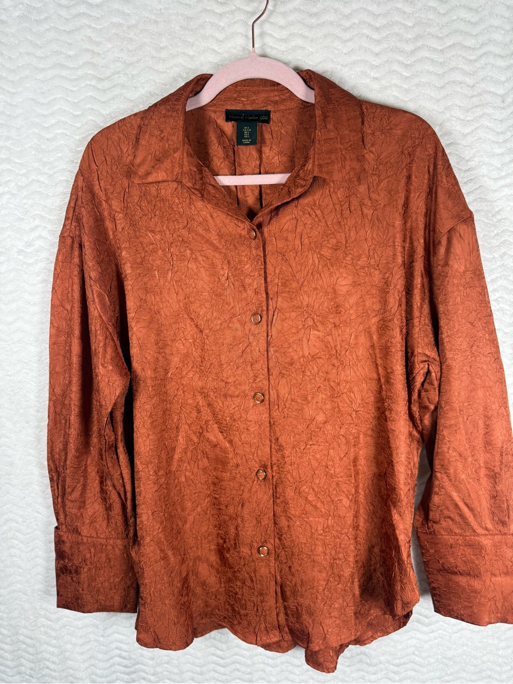 House of Harlow 1960 Rust Crushed Button-Down Shirt. Screams Fall.